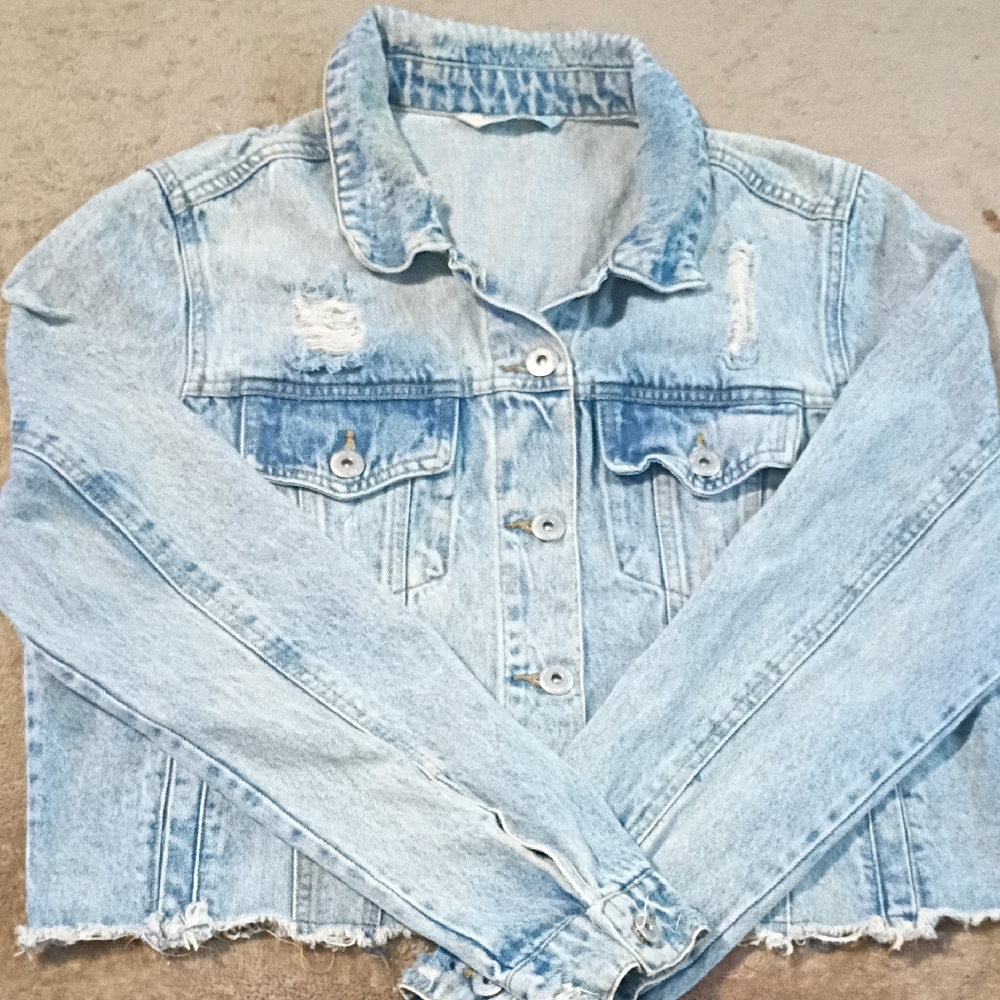 Women’s Light Blue Denim Varsity Jacket - Casual Button-Front